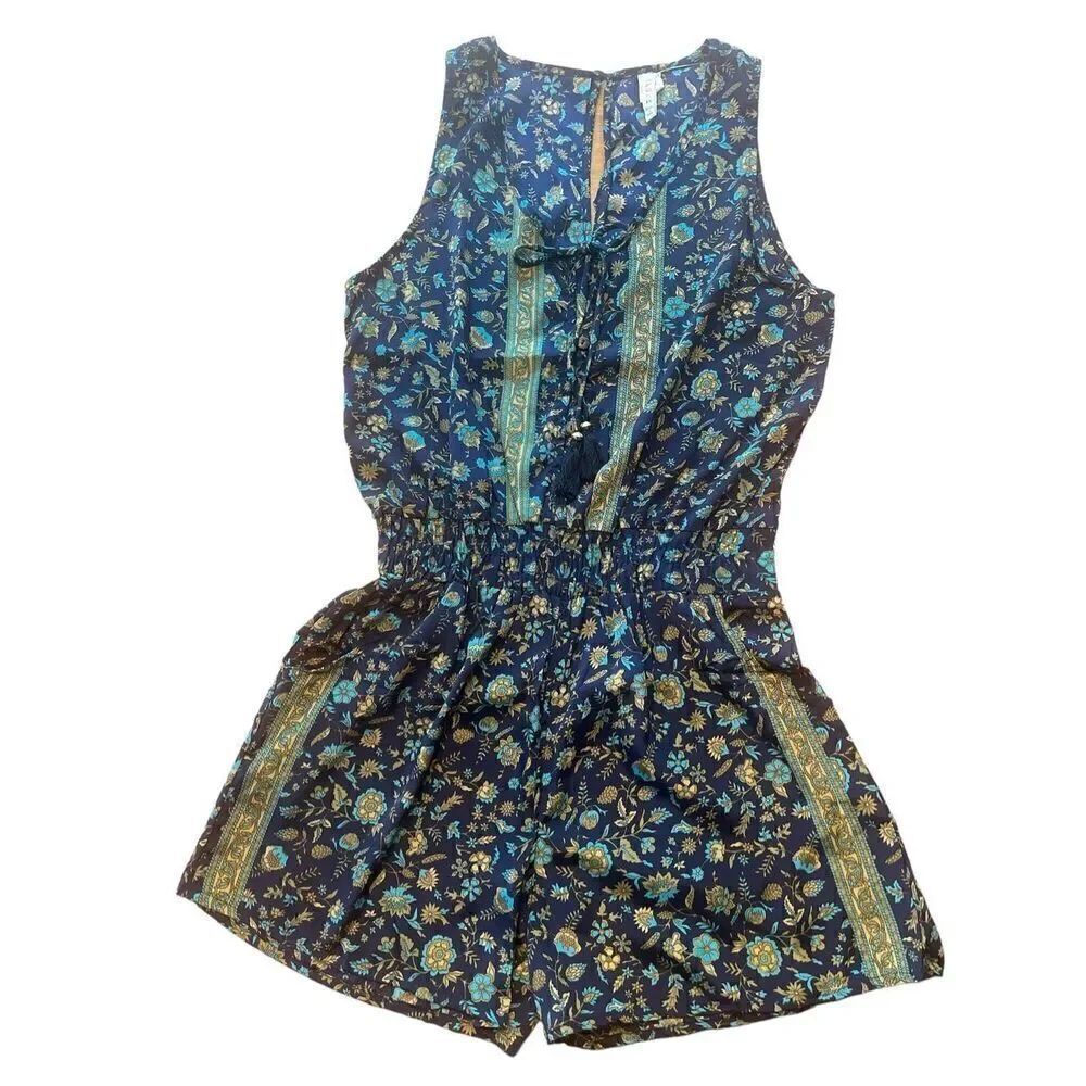 Raga fun and flirty summer floral romper blues sz XS